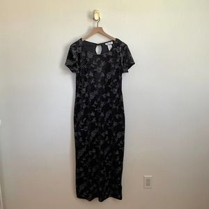 Vintage 90's Goth Grunge Lisa Jo Velvet Floral Sheath Dress